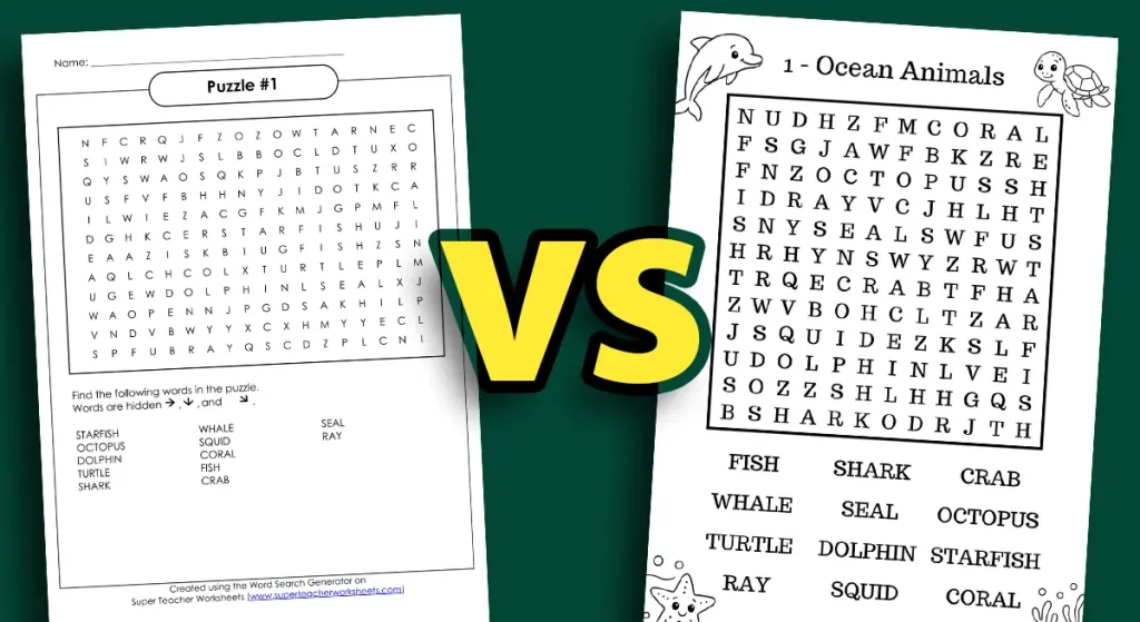 free vs paid word search maker comparison showing quality differences